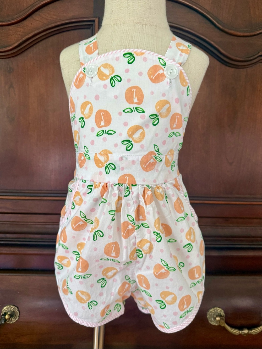 James & Lottie Peach Print Romper 24M Cross Back Bubble